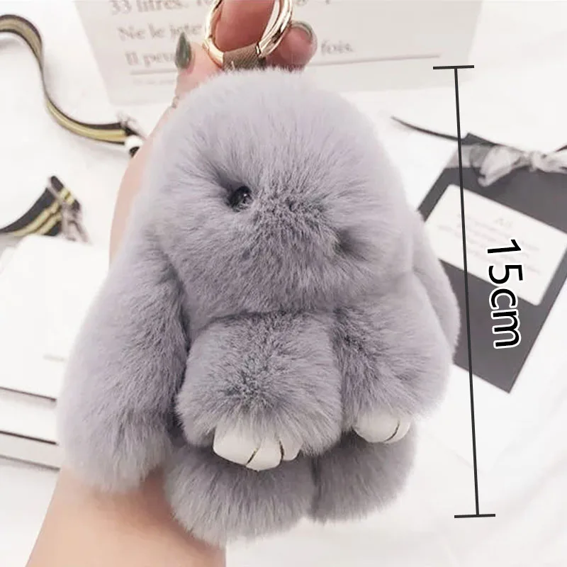 

Cute Pluff Bunny Keychain Rex Rabbit Fur Key Chain For Women Bag Car Toys Doll Fluffy Pom Pom Key Ring Holder Pendant