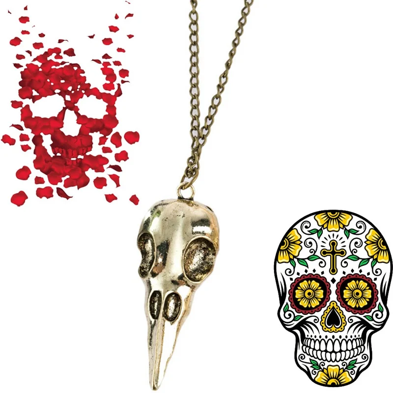 Череп кулон с вороном ожерелье черная ворона готическое викторианская ведьма