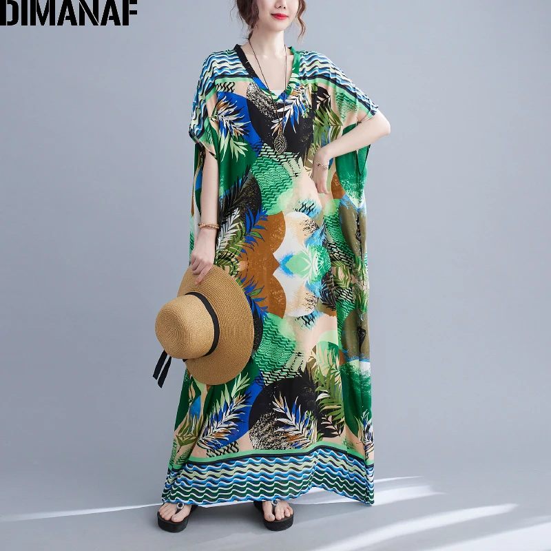 

DIMANAF 2021 New Plus Size Summer Dress Women Sundress Beach Floral Vestidos Maxi Long Dress Oversize Loose Casual 5XL 6XL 7XL