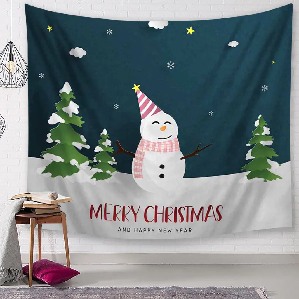 Рождественский гобелен 150x200 см Санта Клаус Снеговик принт настенный домашний