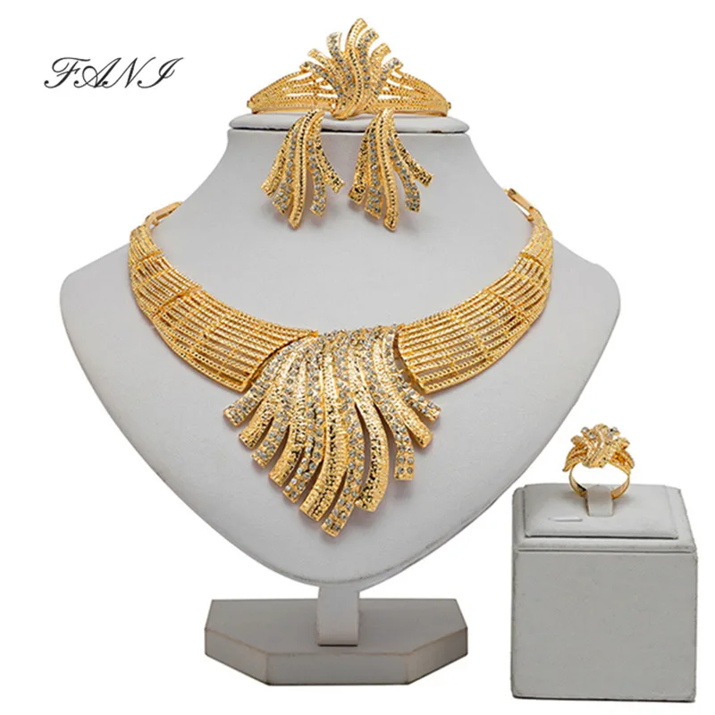

Fani Exquisite Dubai Gold Jewelry Set 2020 Nigerian Wedding woman accessories jewelry set Wholesale statement bridal jewelry set