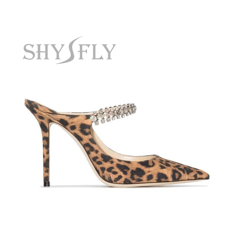 

2022 Fashion High Heel Pointed Toes Leopard Rhinestone Women Pumps Ladies Dress Stiletto Heels Office Shoes Zapatos Plus Size 43
