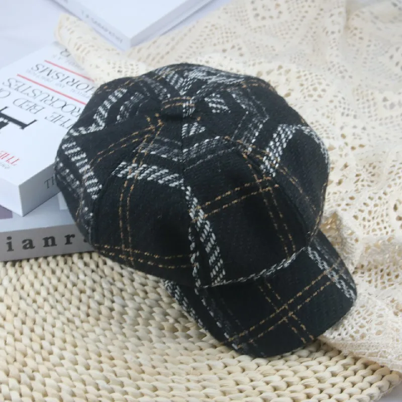 

Women's Hat Solid Black Plaid Vintage Female Caps Outdoor Autumn Winter Ladies Beret Casual Women Winter Hat Gorras Para Mujer