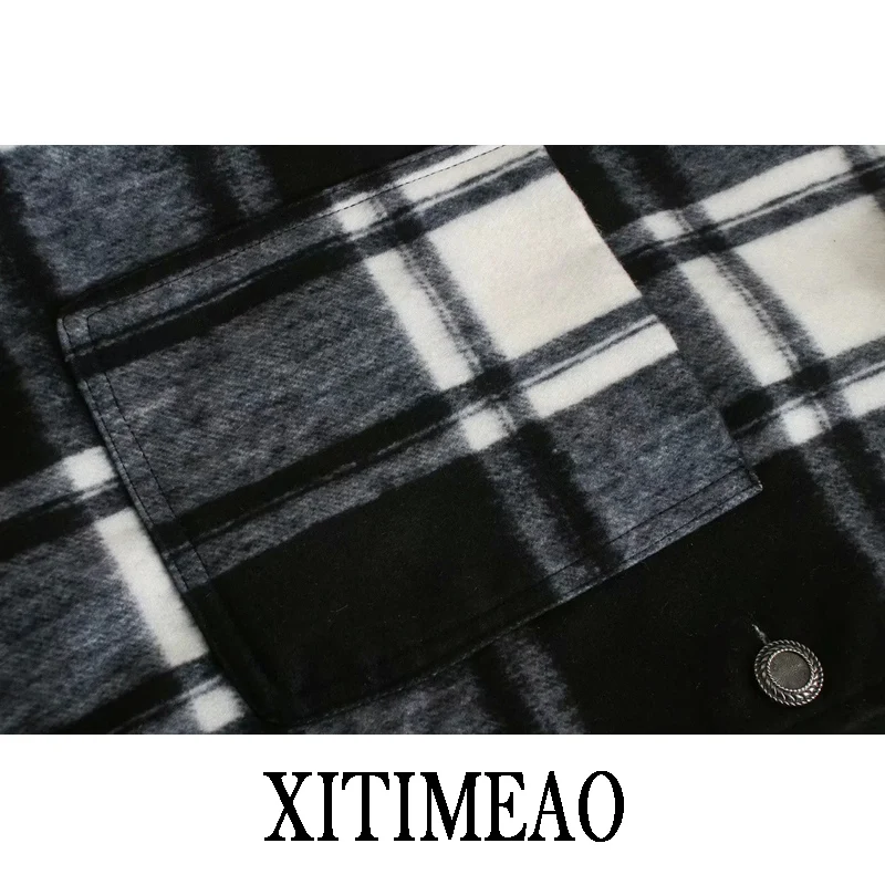 

ZA New Women Casual Coat Office Lady Plaid Loose Oversize Jacket Coat Single Breasted Ladies Overcoat XITIMEAO