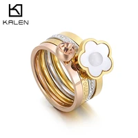 kalen 4 in 1 ring girl mujer anillos rings gold color stainless steel bands flower rings for best friends splittable friendship