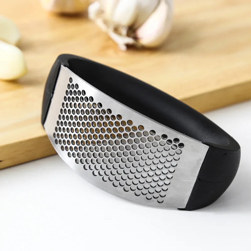 

Stainless Steel Garlic Press with Handle Rocker Garlic Crusher Squeezer Slicer Mincer Chopper with Silicone Tube Peeler Clean