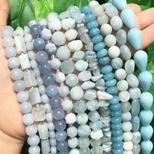 44 Types Blue Aquamarines Beads Natural Stone Faceted Rondelle Cube Round Loose Beads for Jewelry DIY Making Bracelets Earrings