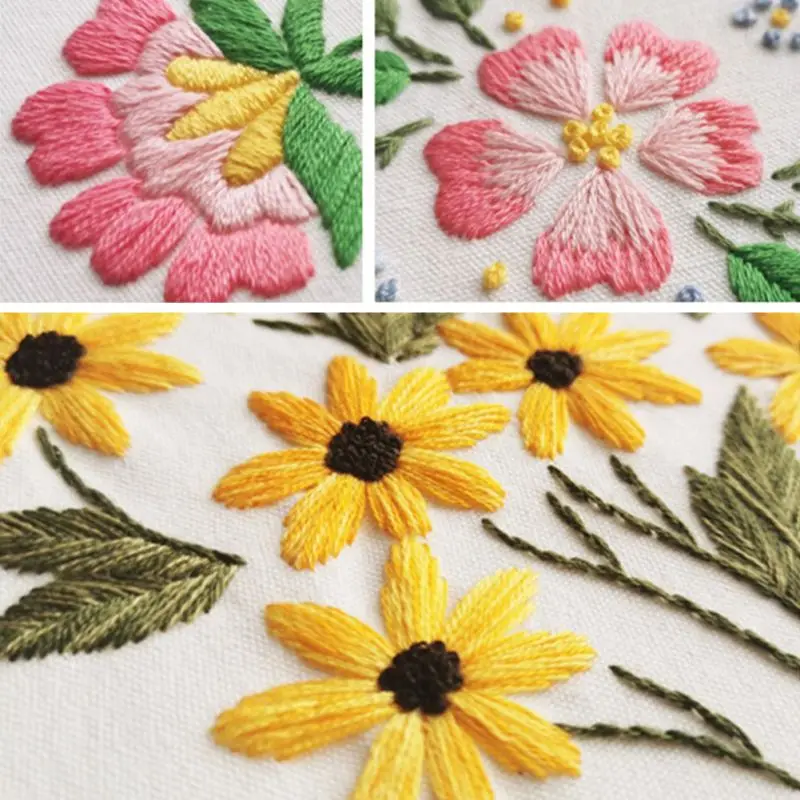 

New Flowers DIY Embroidery Ribbon Set Beginners With Embroidery Shed Sewing Kit Cross-stitch Crafts Hand-stitched Dec