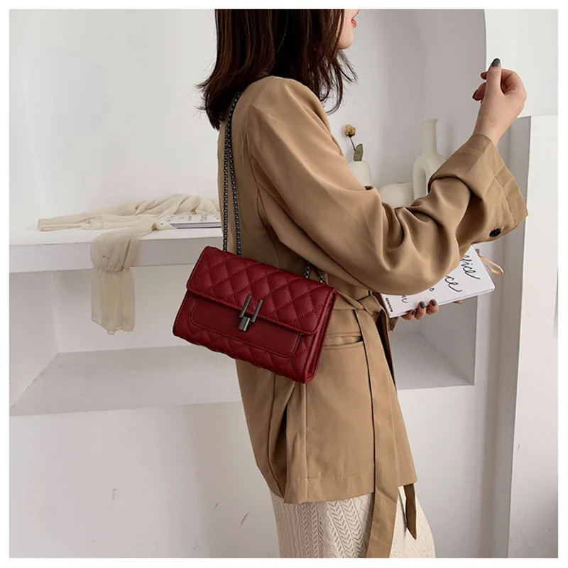 

Luxuy Brand Designer Chain Women Handbag Fashion Plaid Messenger Bag Leather Diamond Pattern Shoulder Bag Female Crossbody Bags