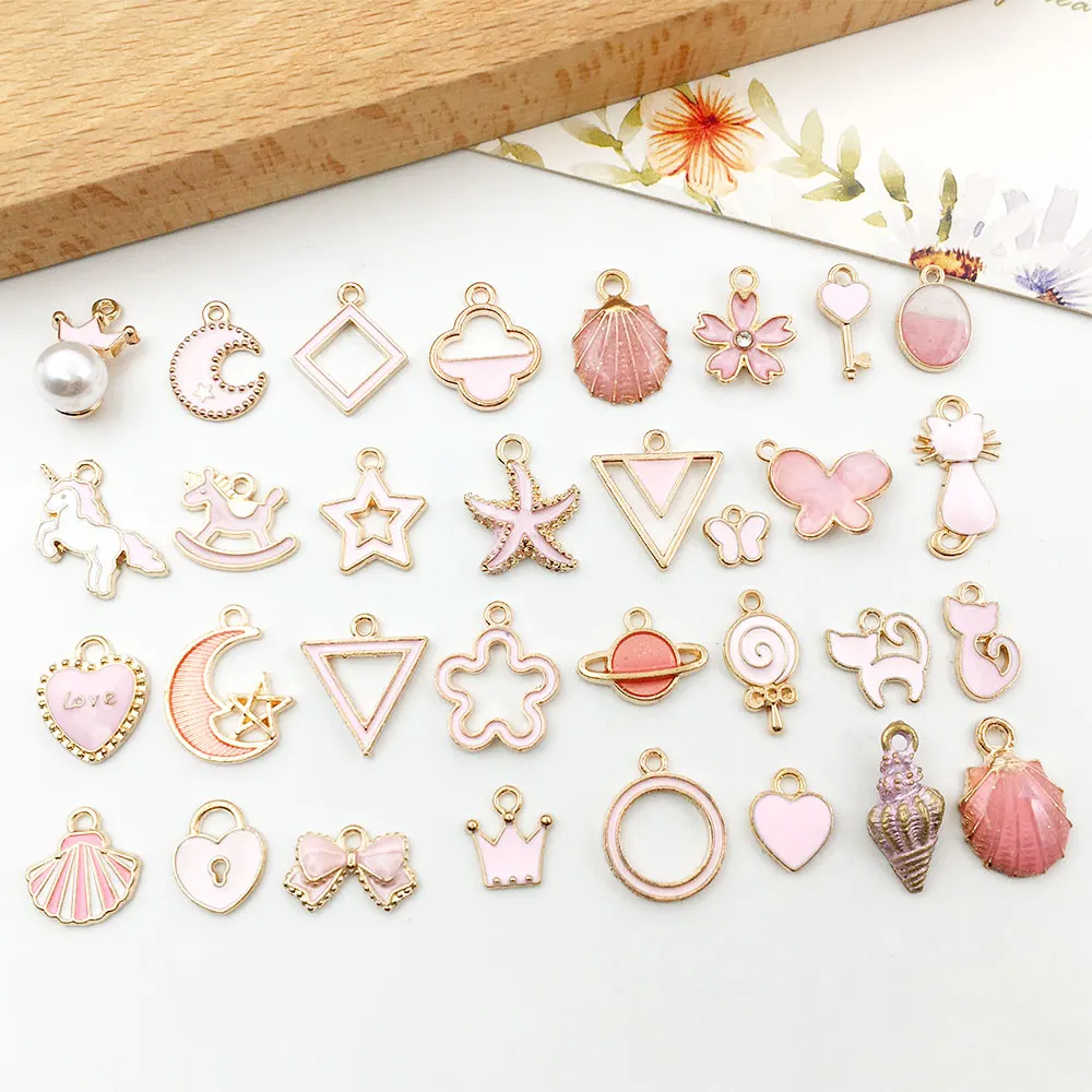 

Mix 60pcs 30 Styles Enamel Gold Plated Pink Unicorn Cross Charms Pendant for DIY Necklace Bracelet Earring Jewelry Making