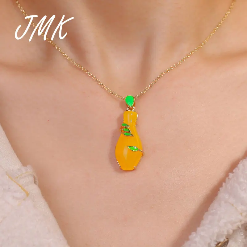 

JMK Delicated Smooth Yellow Vase Necklace 18k Gold Gemstone Crystal Artificial Jade Jewelry For Women Birthday Party Gift