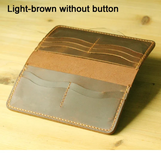 Brown without button Ручной работы, винтажный кошелек Crazy horse из натуральной кожи, мужской кожаный Длинный кошелек, клатч, сумка, мужской кошелек, зажим для денег, сумка для денег - Цвет: Brown without button