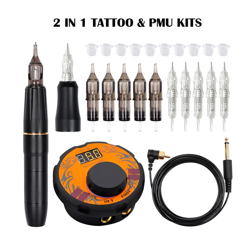 Professional Tattoo Machine Kit Permanent makeup machine Set with 2 Head LCD Tattoo Power For Tattoo Tattooist Beginner