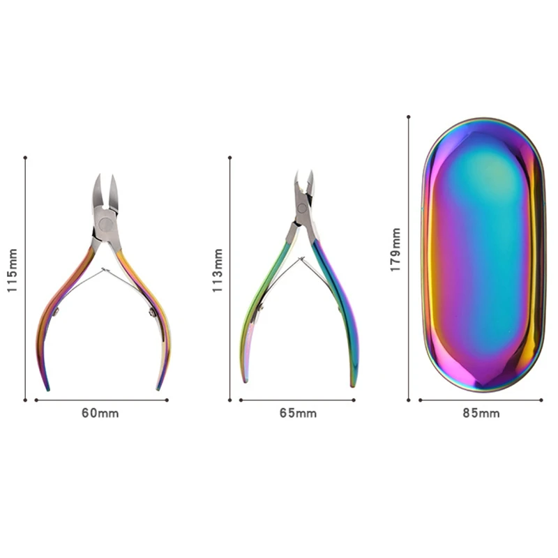 

9Pcs/Set Rainbow Stainless Nail Cuticle Pusher Tweezer Cutter Trimmer Clipper Scissor Dead Skin Manicure Pedicure Tool