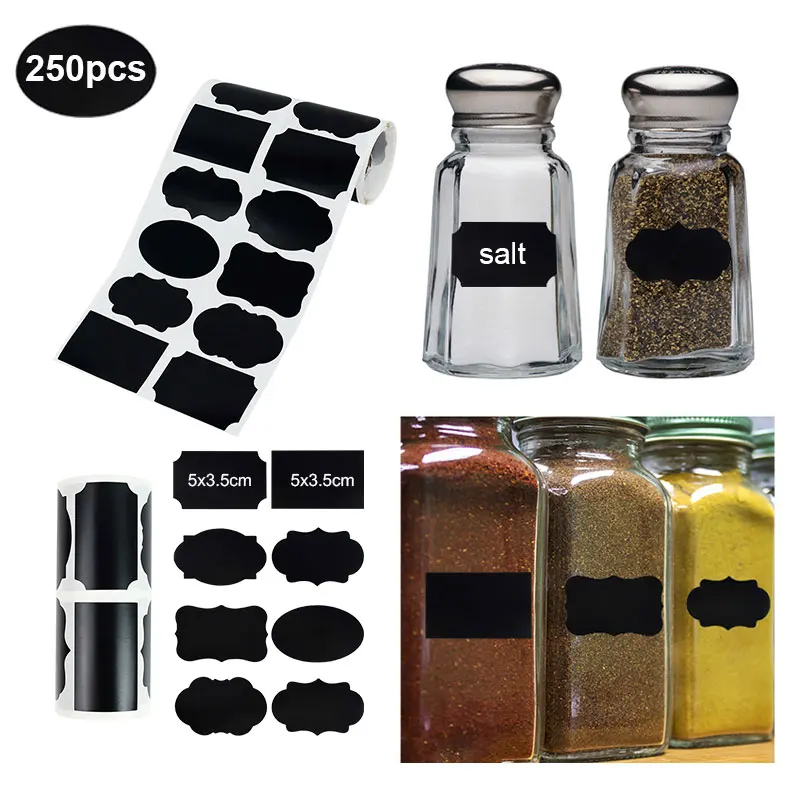

250pcs Kitchen Spice Label Stickers Chalkboard Waterproof Removable Labels Jars Pantry Storage Organizers Blackboard Sticker