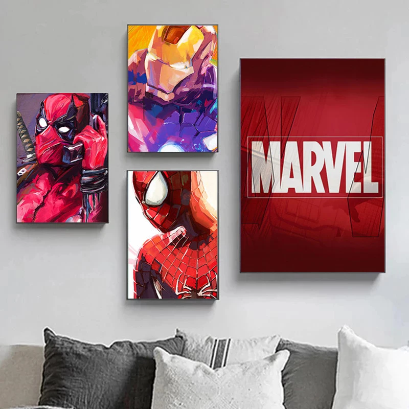 Картины на холсте с супергероями Marvel аниме Человек-паук Халк Железный человек