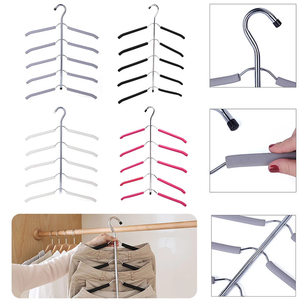 Sponge Skid-proof Multi-layer Fishbone Type Clothes Storage Hanger Stainless Steel Multi-functional Wardrobe Support Hook 1pc | Дом и сад