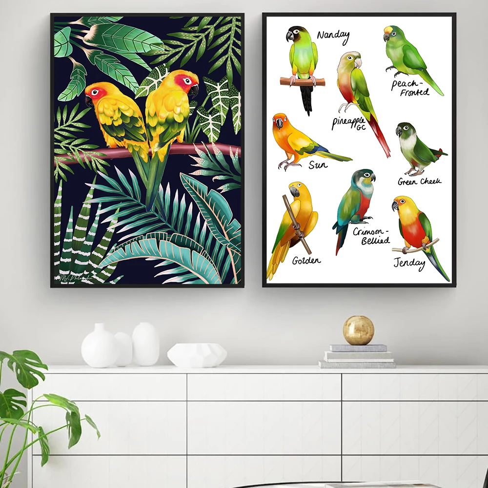 

Scandinavian Home Decor Cuadros Poster And Print Watercolor Canvas Painting Tropical Parrot Jungle Gift Nordic Wall Art Picture