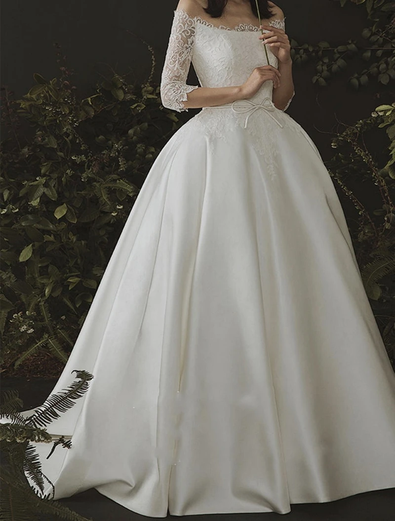 

long train off shoulder bridal wedding dress custom made factory price real photo