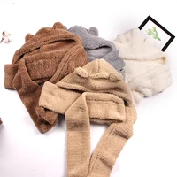 winter cashmere thickened cute bear ear hat with versatile neckline and warm scarf integrated keep warm hats