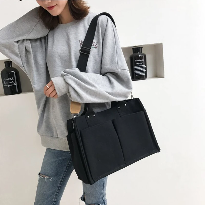 

Classic Designer Black Canvas Messenger Bag For Women Shoulder Trendy Joker Pocket Female Large Tote Bags Ladies 32*25*13 Hot
