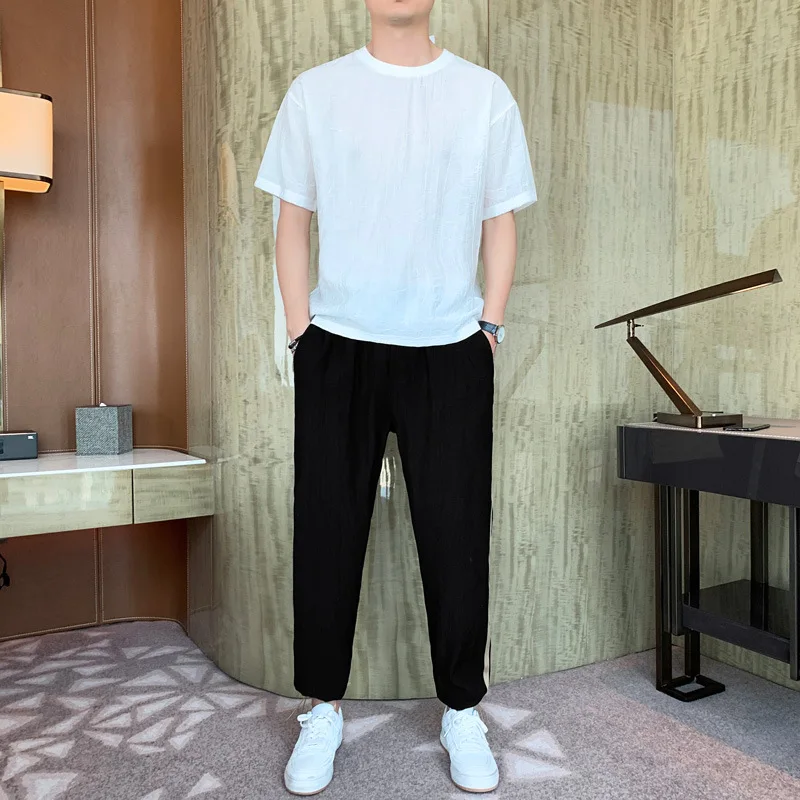 

Sportswear men's 2021 summer new short sleeve T-shirt fashion brand casual loose two-piece set men's handsome set