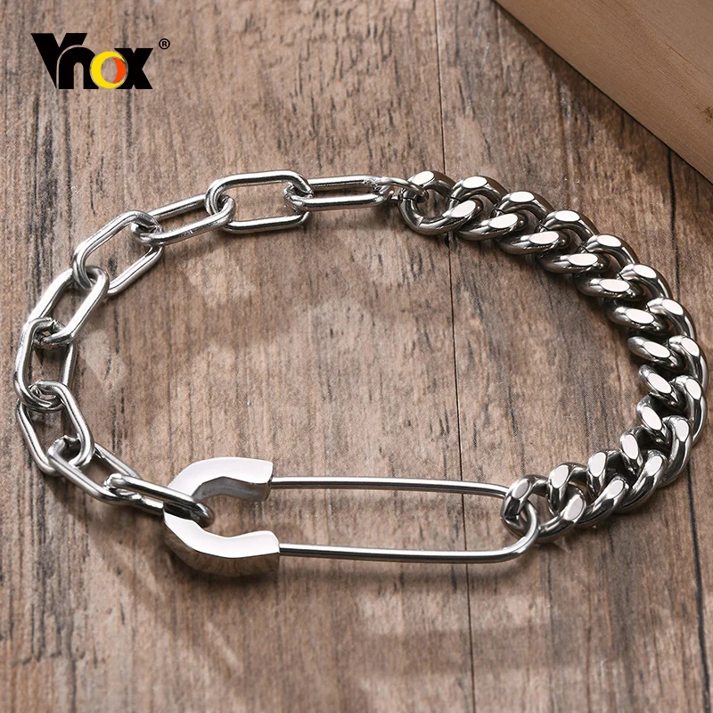 

Vnox Stylish Mens Pin Bracelet, Never Fade Stainless Steel Cuban Chain Bracelet, Paperclip Chain Bracelet, Punk Male Jewelry