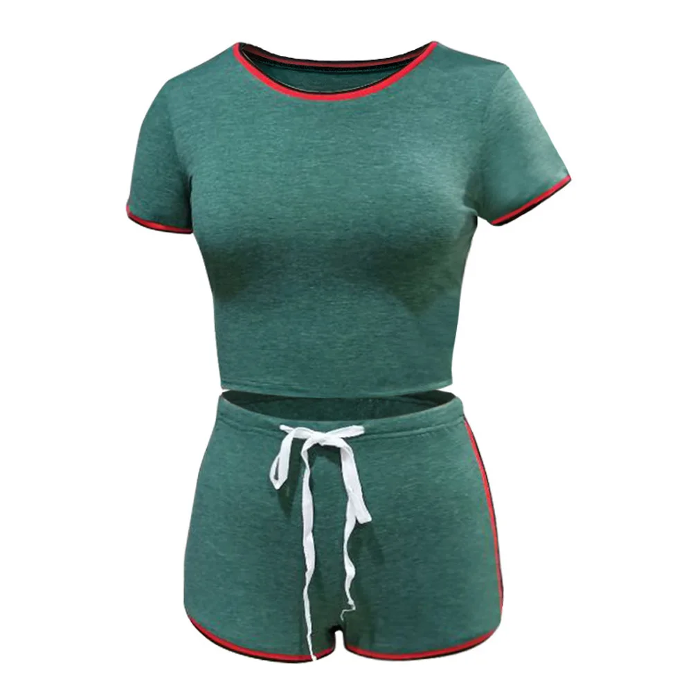 Two Piece/Set Workout Clothes For Women Yoga Set Sports Splicing Short Sleeve T-shirt Top Shorts Fitness |