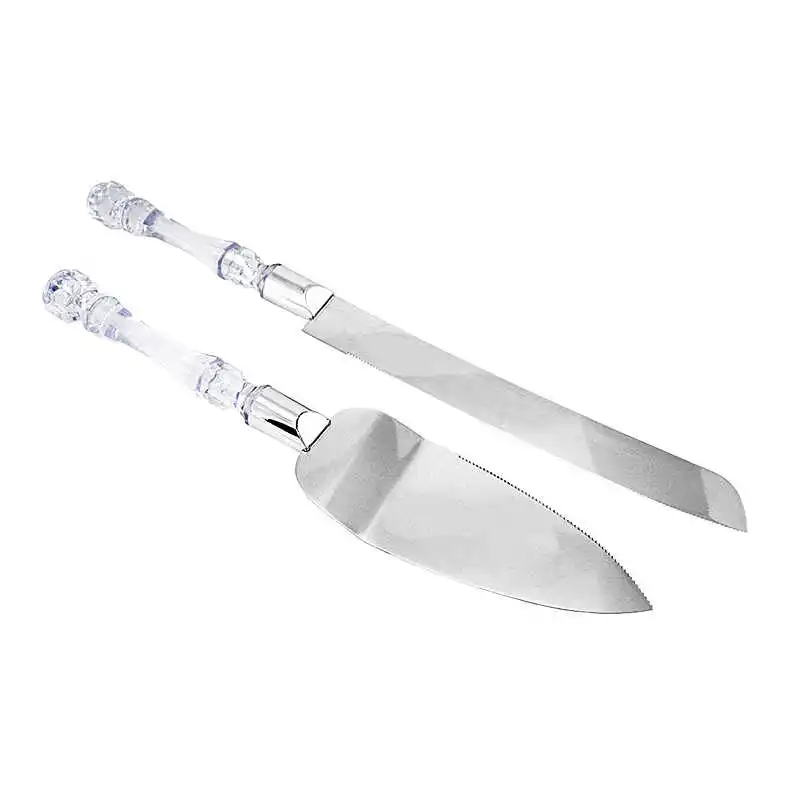 2pcs Wedding Cake Shovel Knife Server Set Stainless Steel Cake Spatula Birthday Party Tools Kitchen Accessories Acrylic Handle - Цвет: Clear