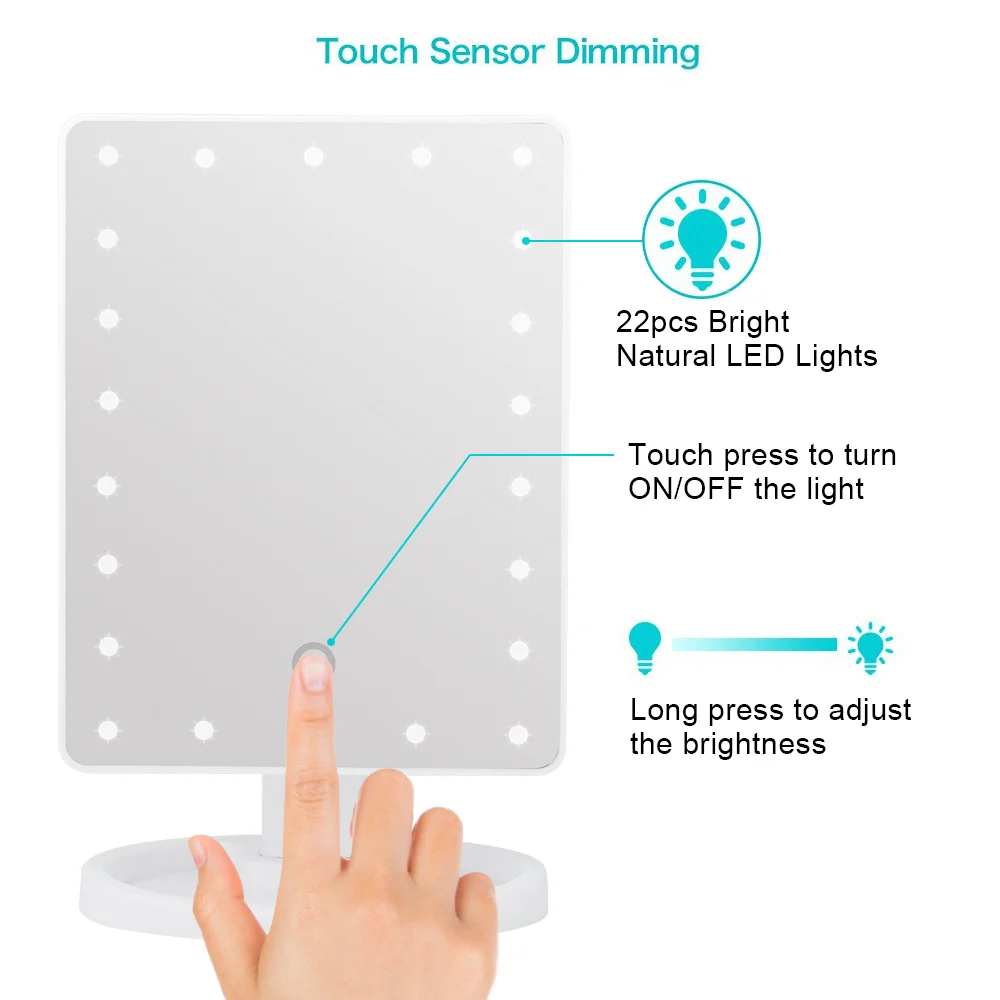 16/22 светодиодный зеркало для макияжа с подсветкой Беспроводная зарядка