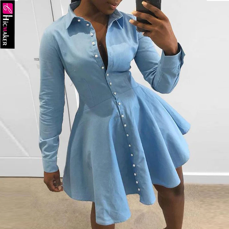 Женское платье рубашка на пуговицах с длинным рукавом и отложным воротником