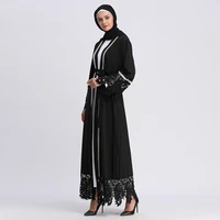 muslim woman turban new black lace and pearl fashion cardigan robe in dubai middle east mbroidery abaya dress lsm079