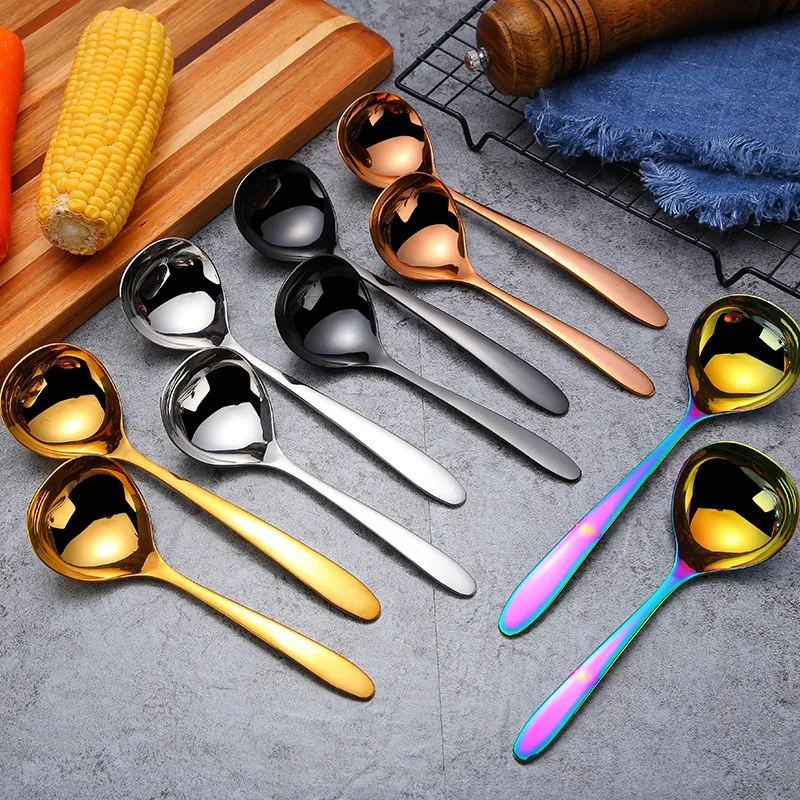 

New Silver Tone Long Handle Stainless Steel Hot Pot Soup Spoon Coffee Tea Stirring Kitchen Tableware Cutlery Accessories 20.5cm