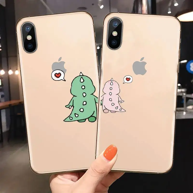 cute cartoon dinosaur couple best friend phone case transparent for iphone 6 7 8 11 12 s mini pro x xs xr max plus free global shipping