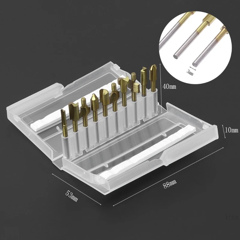 

10Pcs Titanium Router Wood Milling Cutter Bits Fits Rotary Tool Set 1/8" Shank