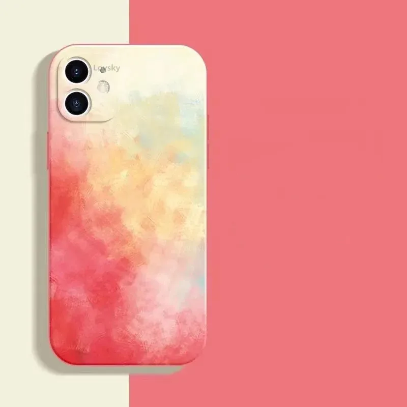 

For iPhone 11 12 Pro Max X XR XS Max 7 8 Plus Liquid Silicone Luxury Square Watercolor Case Painti Colorful Gradient Soft Cover