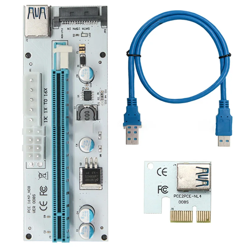 Riser 008S PCIe PCI-E PCI Express Card 4 Pin 6 SATA порты 1X 4x 8x 16x USB 3 0 кабель для передачи данных