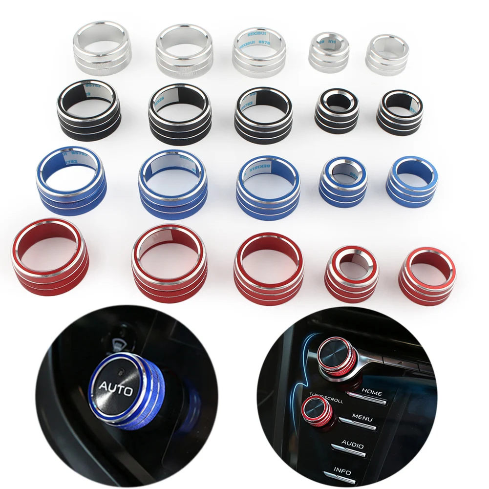 

5Pcs/Set Car Air Conditioning + Audio + Function Button Knobs Trim Ring Cover Decoration For Toyota Camry 2018 CNC Aluminum
