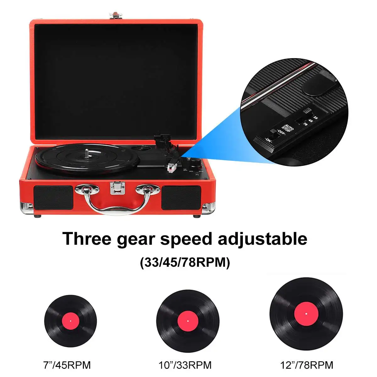 USB / bluetooth ретро-плеер стерео 33/45/78 об/мин трехскоростной проигрыватель виниловых