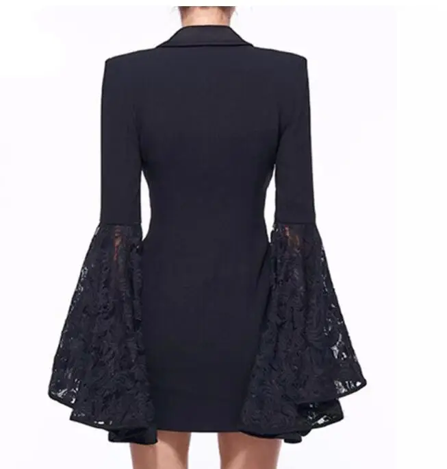 

Длинный жакет с кружевным рукавом для женщин, офисная одежда, пальто, кружевной воротник на пуговицах, приталенный деловой Блейзер, костюм