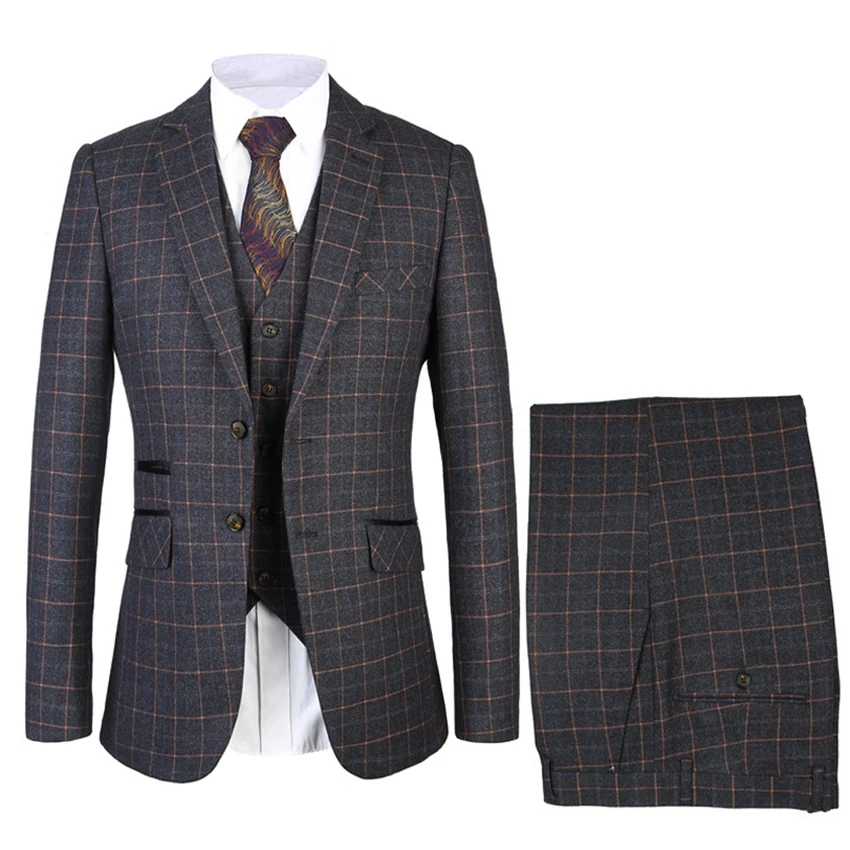 

Damier Check Groomsman Suit Custom Made Man Suit Black Checked jacket Dinner Suit 3 Pieces Man Suits (Jacket+pants +vest)
