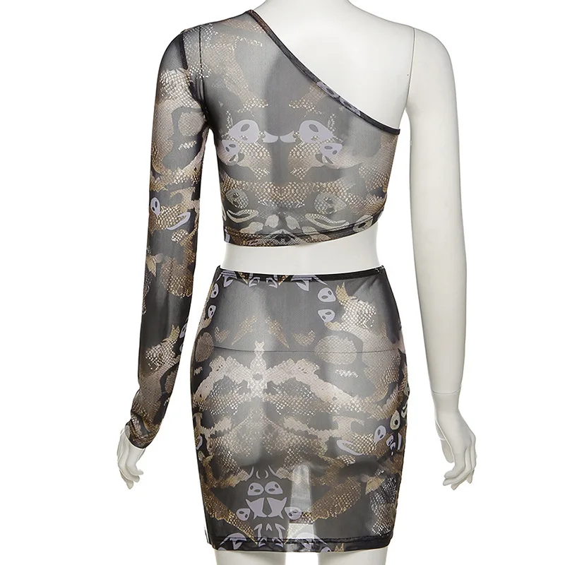 

Europe and the United States 2021 Summer Women's New Fashion Personality Single Sleeve Screen Perspective Low Cut Sexy Skirt