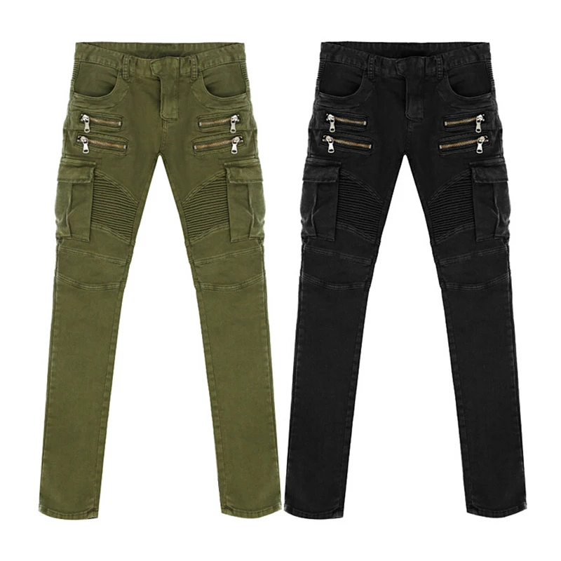 

Quality New Arrival High Green Black Motorcycle Denim Biker jeans Men Skinny 2021 slim elastic jeans hiphop Washed