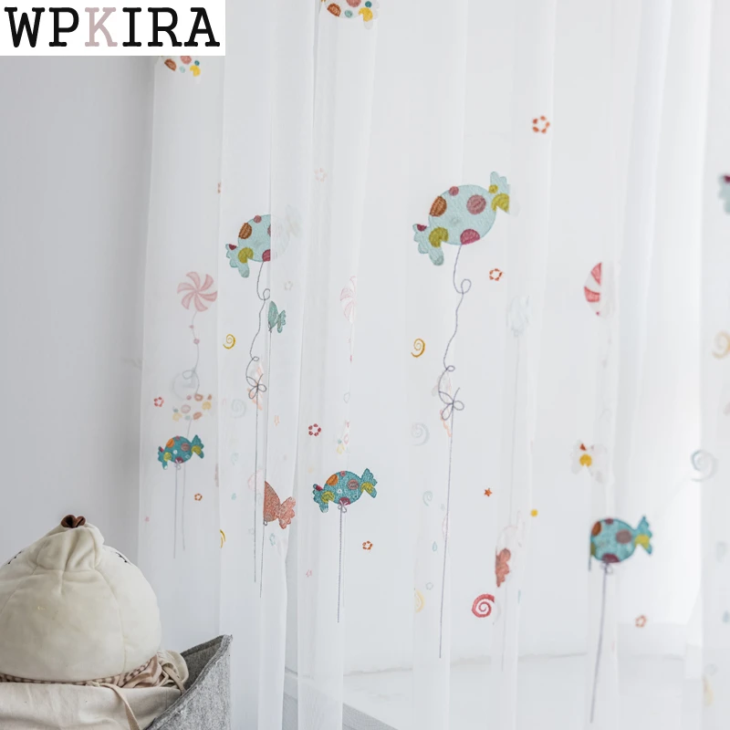Корейские Мультяшные занавески карамельных цветов для девочек белая вуаль с