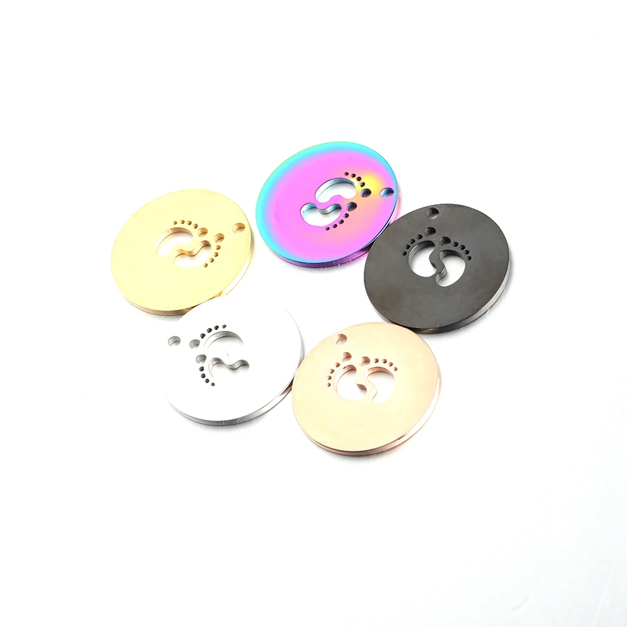 

22mm sole hole round brand pendant hollow round accessories hollow baby feet mirror polished fashion jewelry