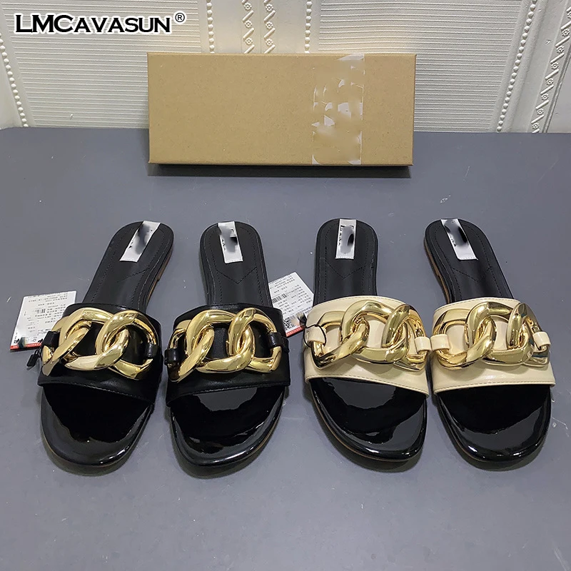 Сандалии LMCAVASUN женские с цепочкой летние шлепанцы на плоской подошве цвет