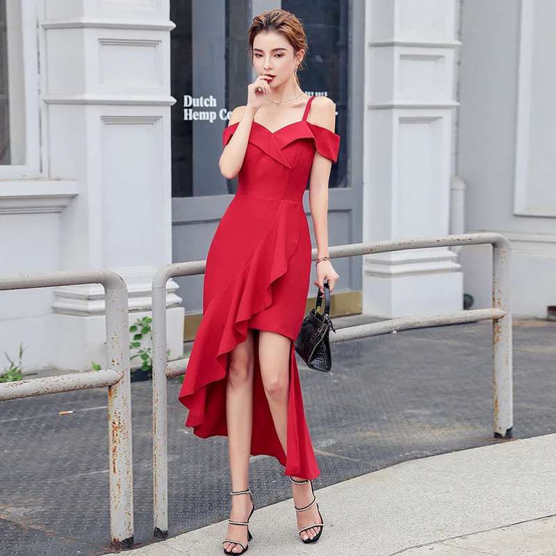 

One-shoulder dress female 2020 new summer sexy strapless sling temperament waisted fishtail long skirt was thin and tall