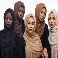 muslim head hijab good quality scarf solid color ladies cotton crinkle plain wrinkle wrap bubble long scarf women crinkled shawl