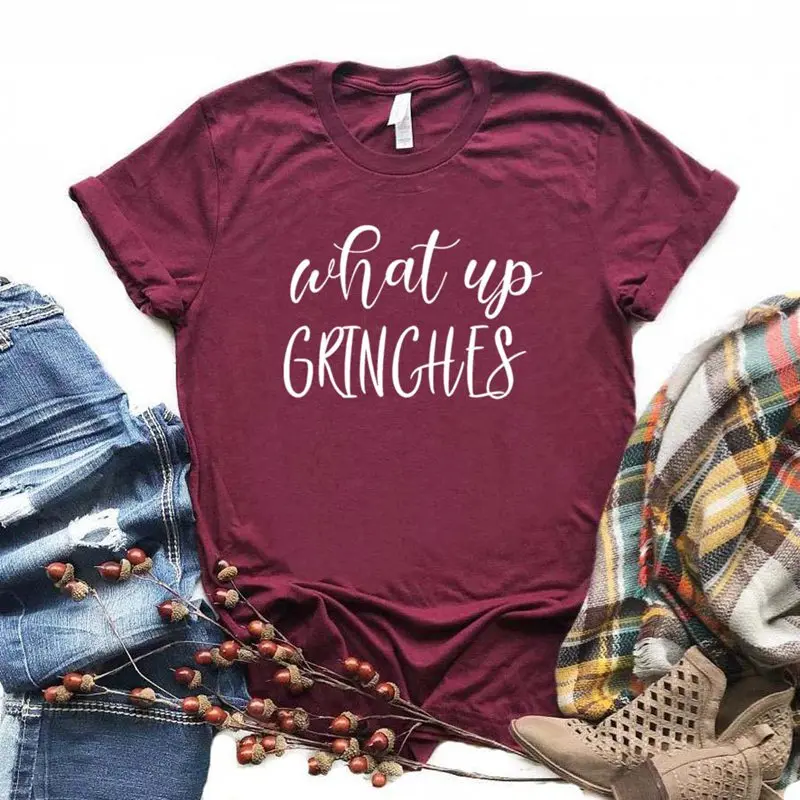 

Women T Shirt what up grinches Letters Print Tshirt Women Short Sleeve O Neck Loose T-shirt Ladies Causal Tee Shirt Tops