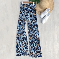 summer drape wide leg pants high waisted leopard print pleated elastic waist casual pants loose mopping pants drapethin trousers